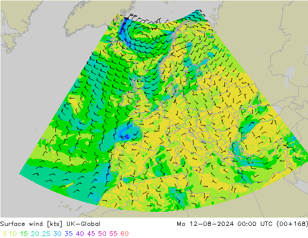风 10 米 UK-Global 星期一 12.08.2024 00 UTC