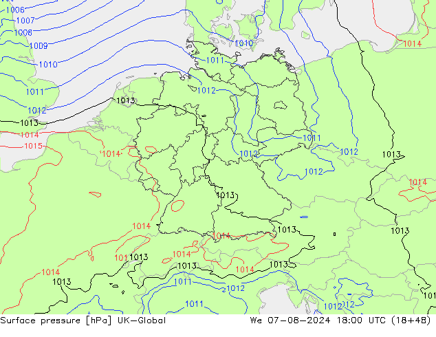 Luchtdruk (Grond) UK-Global wo 07.08.2024 18 UTC