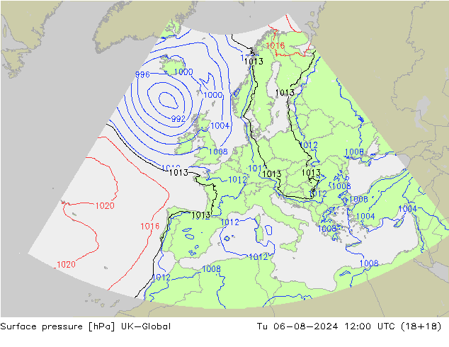 Luchtdruk (Grond) UK-Global di 06.08.2024 12 UTC