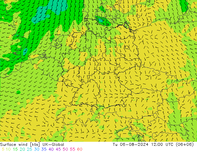风 10 米 UK-Global 星期二 06.08.2024 12 UTC