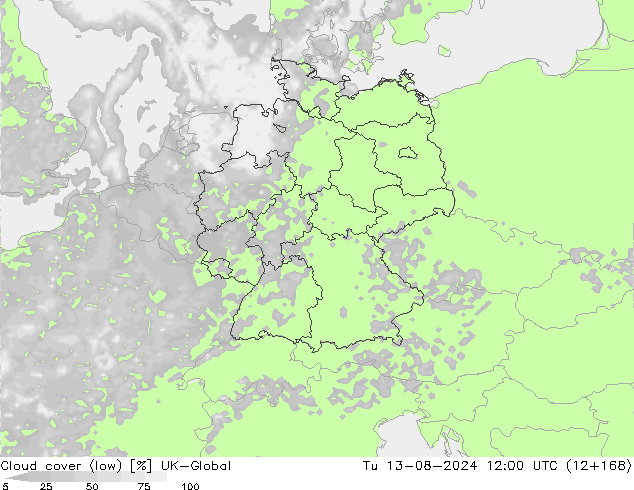 Bewolking (Laag) UK-Global di 13.08.2024 12 UTC