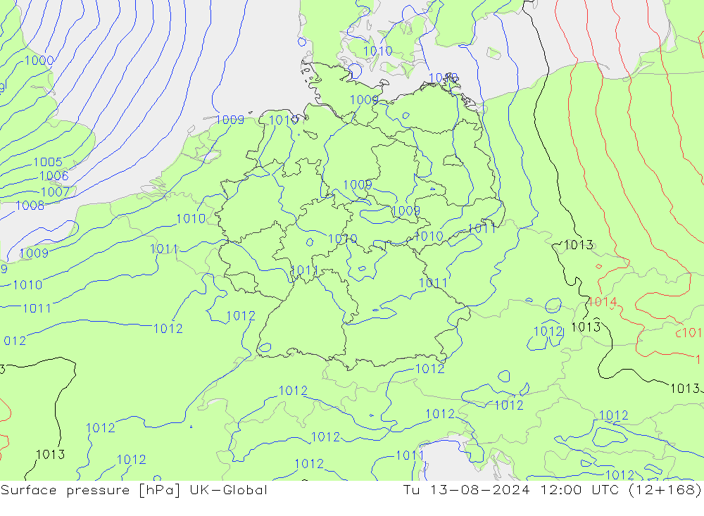 Luchtdruk (Grond) UK-Global di 13.08.2024 12 UTC