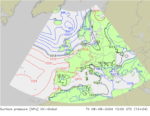 Luchtdruk (Grond) UK-Global do 08.08.2024 12 UTC