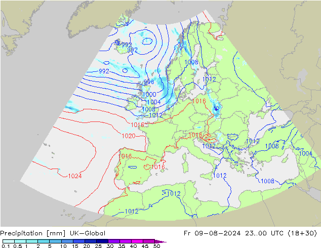降水 UK-Global 星期五 09.08.2024 00 UTC