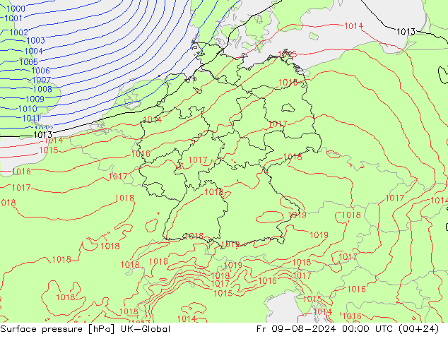 地面气压 UK-Global 星期五 09.08.2024 00 UTC