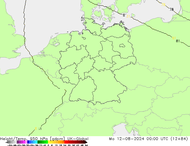 Hoogte/Temp. 950 hPa UK-Global ma 12.08.2024 00 UTC