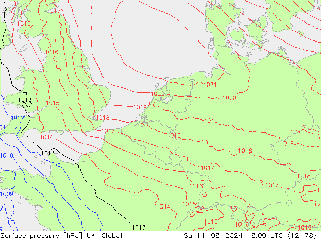 Luchtdruk (Grond) UK-Global zo 11.08.2024 18 UTC