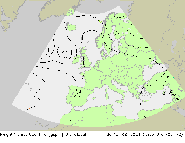 Height/Temp. 950 hPa UK-Global 星期一 12.08.2024 00 UTC