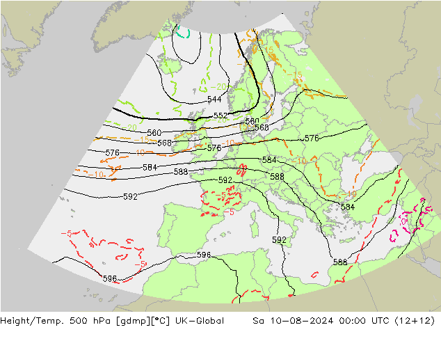 Height/Temp. 500 hPa UK-Global 星期六 10.08.2024 00 UTC
