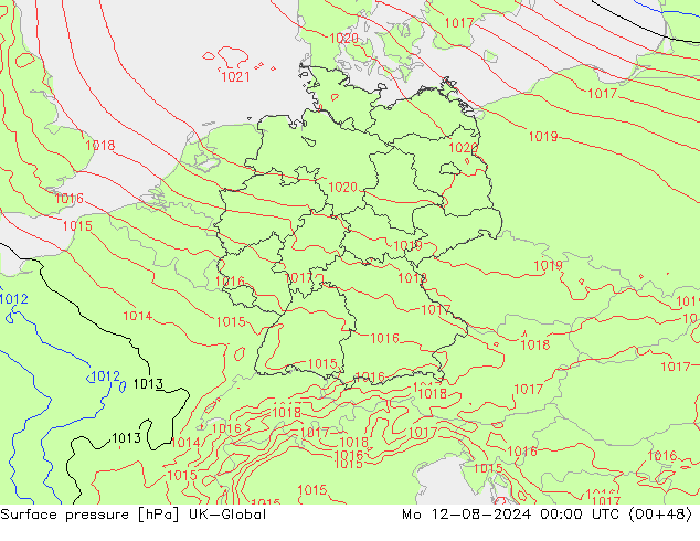 地面气压 UK-Global 星期一 12.08.2024 00 UTC