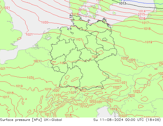 Luchtdruk (Grond) UK-Global zo 11.08.2024 00 UTC