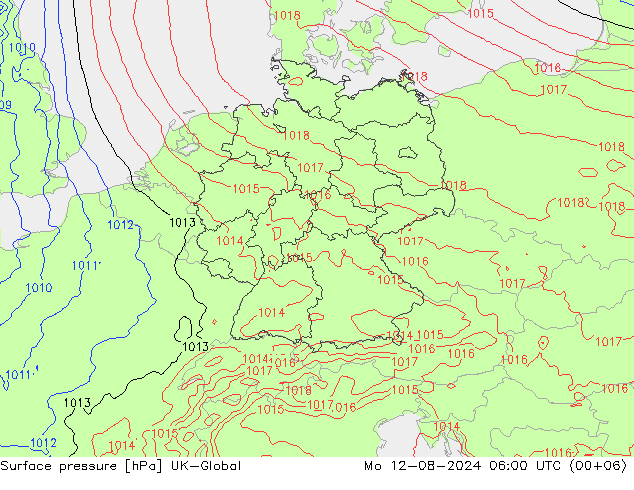 Luchtdruk (Grond) UK-Global ma 12.08.2024 06 UTC