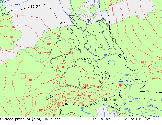 地面气压 UK-Global 星期四 15.08.2024 00 UTC