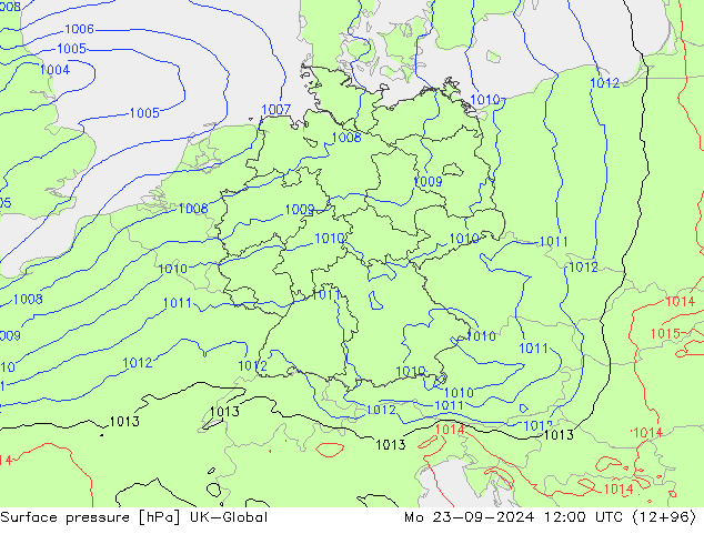 Surface pressure UK-Global Mo 23.09.2024 12 UTC