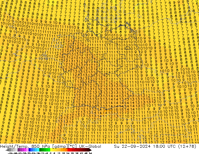 Height/Temp. 850 hPa UK-Global Ne 22.09.2024 18 UTC