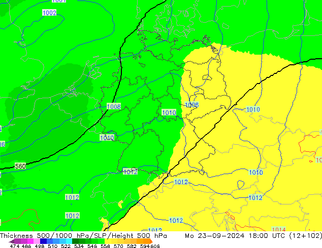 Schichtdicke 500-1000 hPa UK-Global Mo 23.09.2024 18 UTC