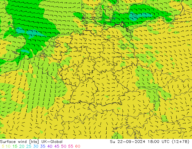 Surface wind UK-Global Ne 22.09.2024 18 UTC