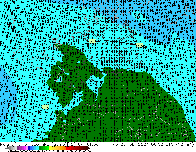 Height/Temp. 500 hPa UK-Global Mo 23.09.2024 00 UTC