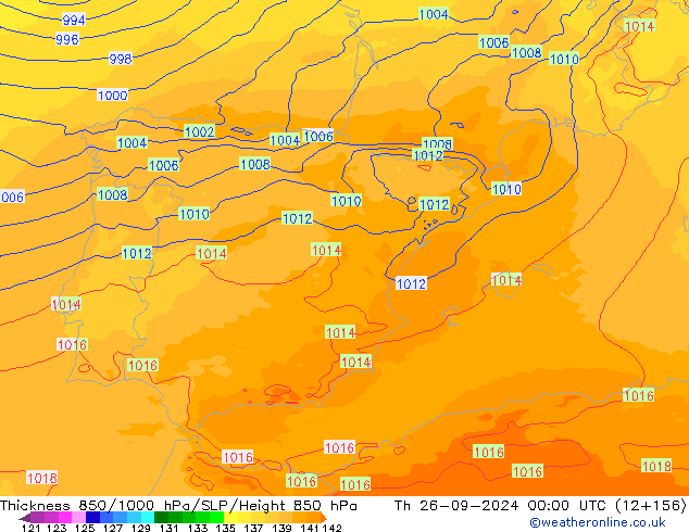 Thck 850-1000 hPa UK-Global czw. 26.09.2024 00 UTC