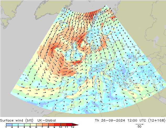 Bodenwind (bft) UK-Global Do 26.09.2024 12 UTC