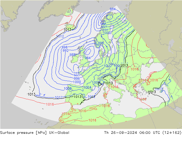 Surface pressure UK-Global Th 26.09.2024 06 UTC