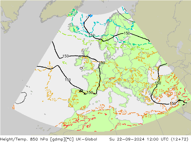 Height/Temp. 850 hPa UK-Global So 22.09.2024 12 UTC
