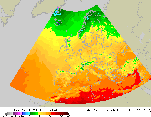 Temperaturkarte (2m) UK-Global Mo 23.09.2024 18 UTC