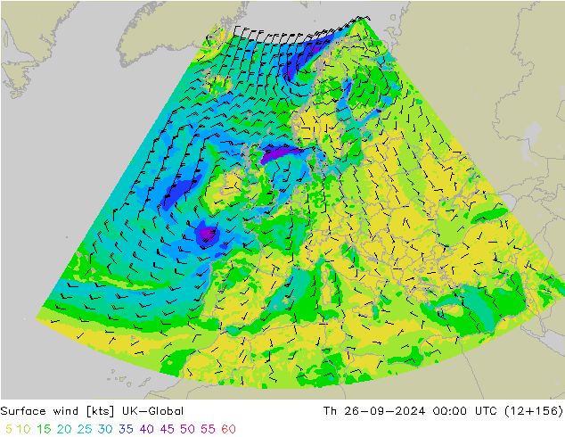 Surface wind UK-Global Th 26.09.2024 00 UTC