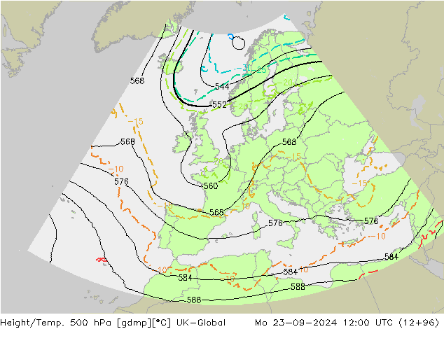 Height/Temp. 500 hPa UK-Global Po 23.09.2024 12 UTC