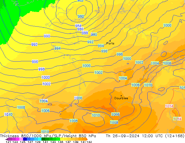 Thck 850-1000 hPa UK-Global Qui 26.09.2024 12 UTC