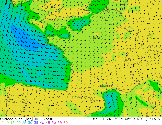 Surface wind UK-Global Mo 23.09.2024 06 UTC