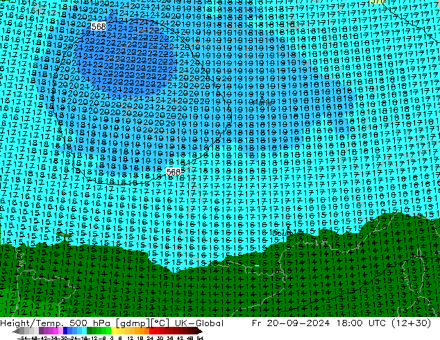 Height/Temp. 500 hPa UK-Global Pá 20.09.2024 18 UTC