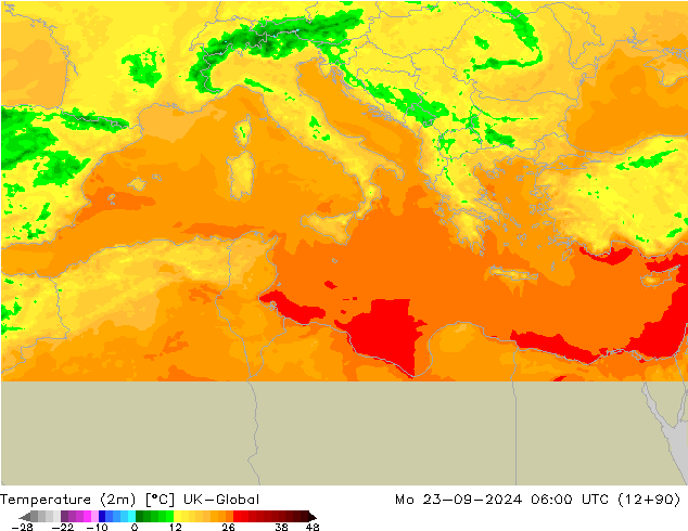 Temperature (2m) UK-Global Mo 23.09.2024 06 UTC