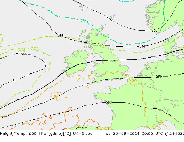 Hoogte/Temp. 500 hPa UK-Global wo 25.09.2024 00 UTC