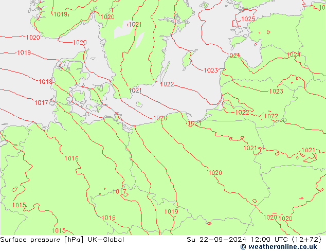 Surface pressure UK-Global Su 22.09.2024 12 UTC