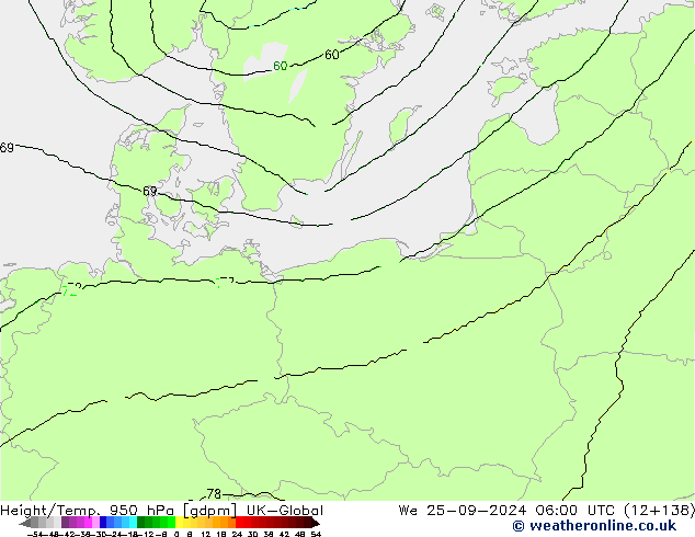 Hoogte/Temp. 950 hPa UK-Global wo 25.09.2024 06 UTC