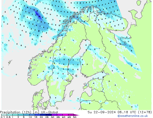 Precipitação (12h) UK-Global Dom 22.09.2024 18 UTC