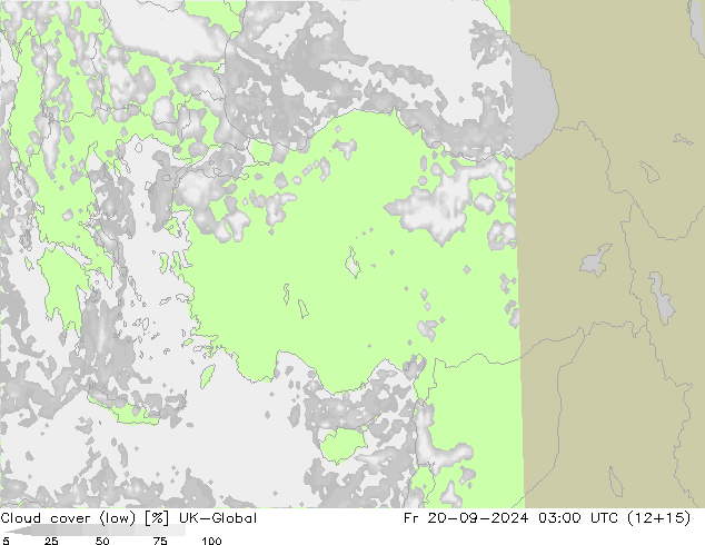 Cloud cover (low) UK-Global Fr 20.09.2024 03 UTC