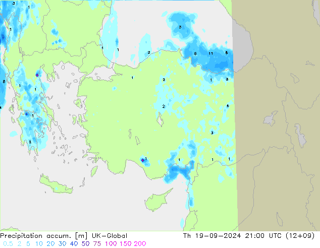 Precipitation accum. UK-Global czw. 19.09.2024 21 UTC