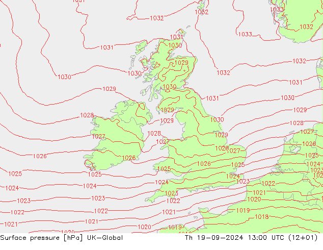 Surface pressure UK-Global Th 19.09.2024 13 UTC