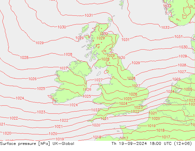 Presión superficial UK-Global jue 19.09.2024 18 UTC