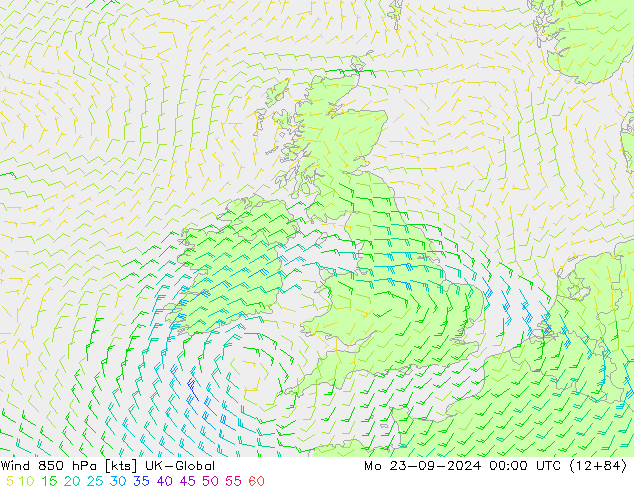 Wind 850 hPa UK-Global Mo 23.09.2024 00 UTC