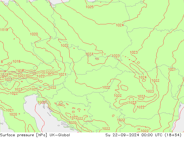 Pressione al suolo UK-Global dom 22.09.2024 00 UTC