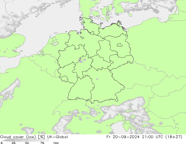 Bewolking (Laag) UK-Global vr 20.09.2024 21 UTC