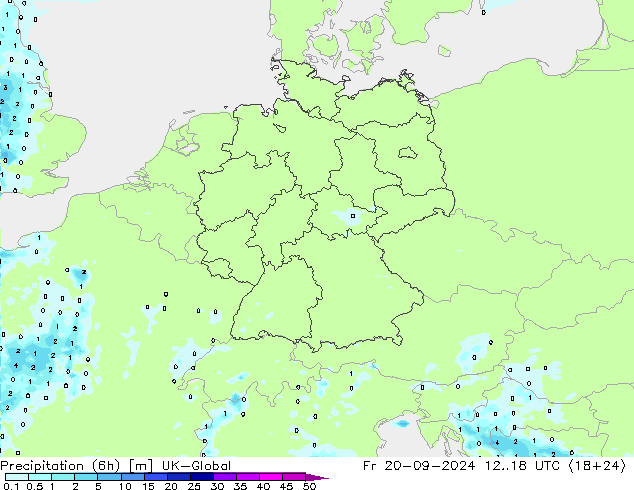 Precipitação (6h) UK-Global Sex 20.09.2024 18 UTC