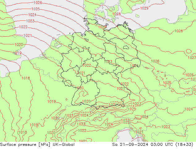 приземное давление UK-Global сб 21.09.2024 03 UTC