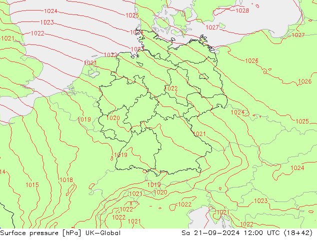 Atmosférický tlak UK-Global So 21.09.2024 12 UTC