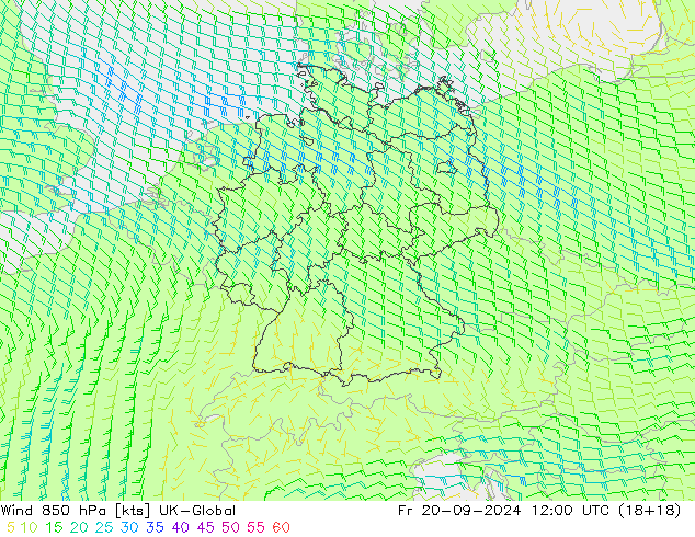 Wind 850 hPa UK-Global Fr 20.09.2024 12 UTC