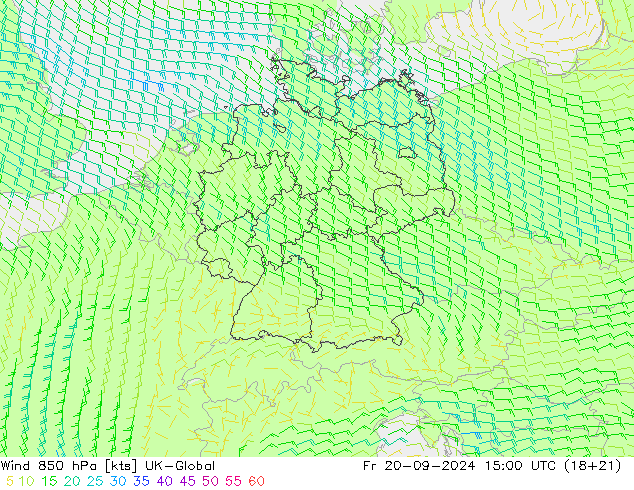 Wind 850 hPa UK-Global Fr 20.09.2024 15 UTC