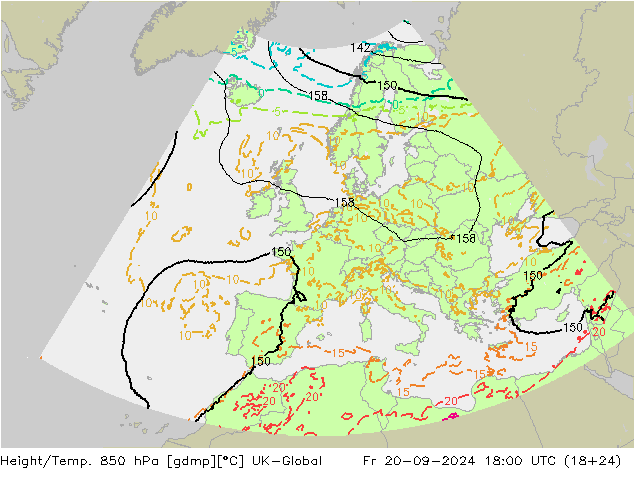 Height/Temp. 850 hPa UK-Global Fr 20.09.2024 18 UTC